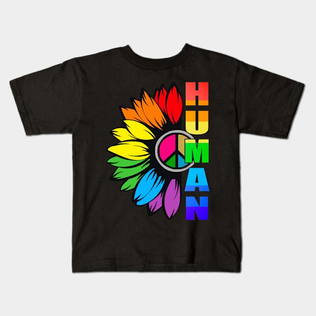 HUMAN SUNFLOWER LGBT RAINBOW FLAG Kids T-Shirt by Kishu